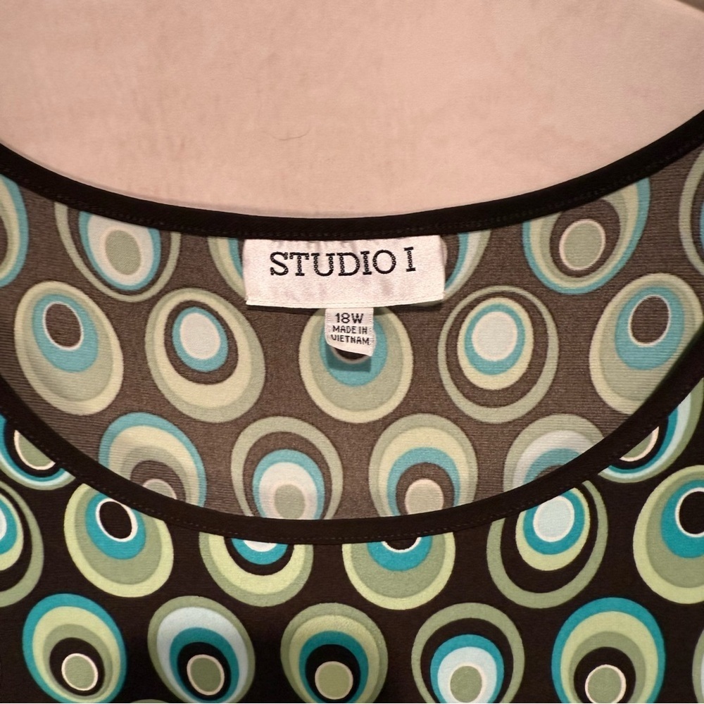 Studio I Brown Floral Fit & Flare Dress 18W Blue Sage - Picture 4 of 10